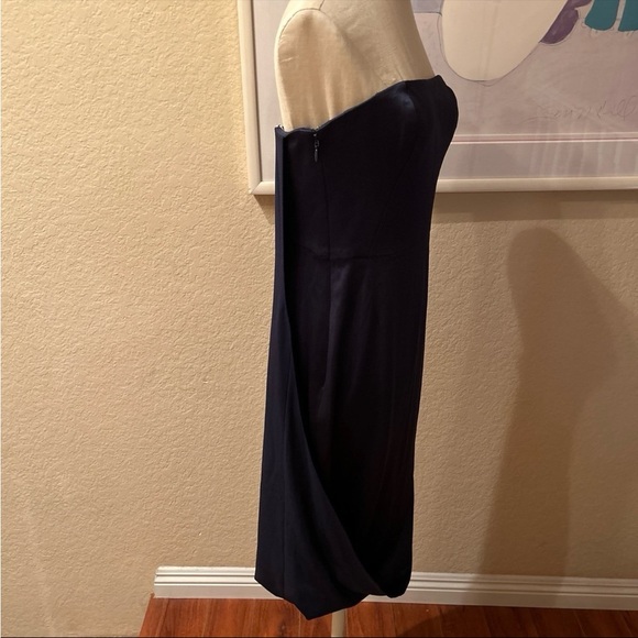 NWT Halston Heritage Strapless Draped Satin Mini Dress, Dark Navy - Picture 4 of 10